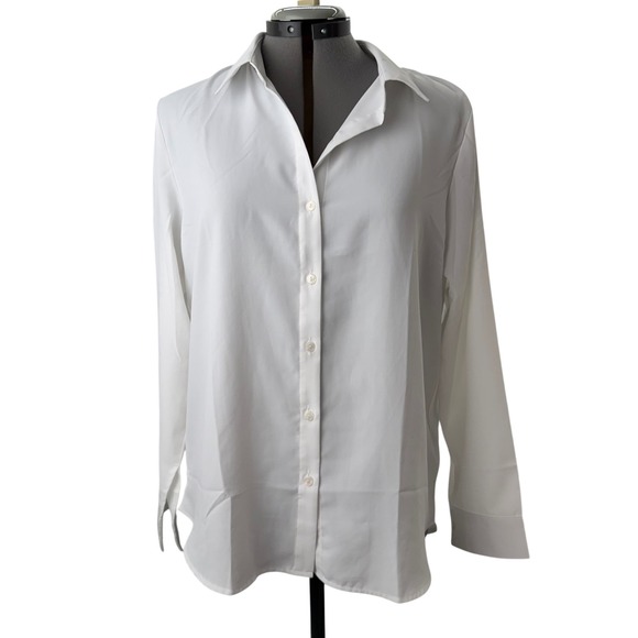 Diosun Tops - Diosun Womens White Button Down Shirt Mediu Stretch Basic Light Academia Office